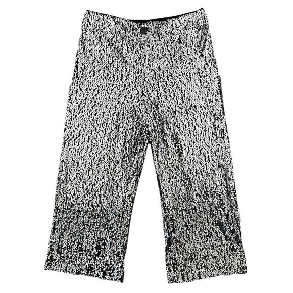 Maeve Anthropologie Colette Cropped Wide-Leg Sequin Pants Silver Size 32 Party - Picture 6 of 11